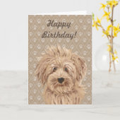 Belle Labradoodle Dog Peinture Carte Anniversaire (Fleur jaune)