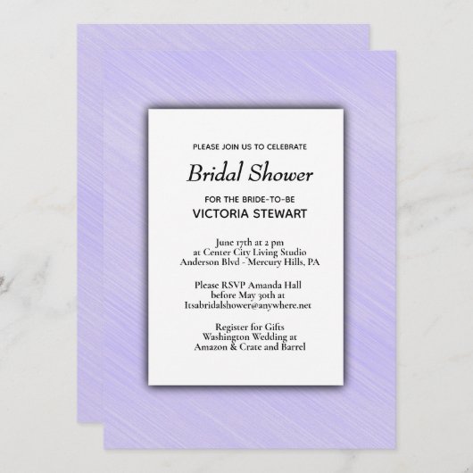 Belle Lavande de douche nuptiale Invitation (Devant / Derrière)