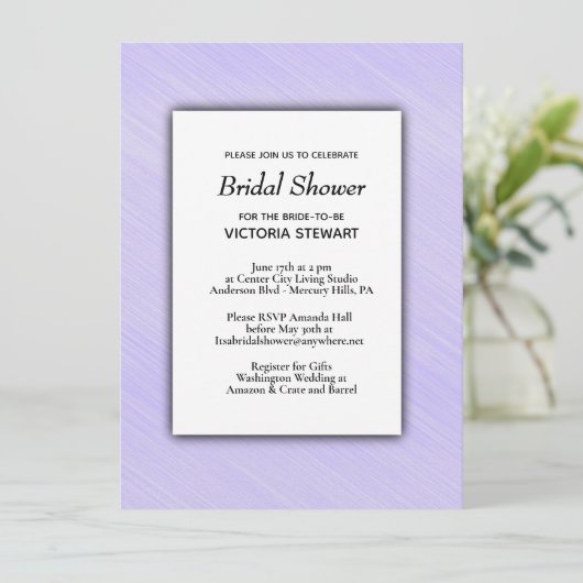 Belle Lavande de douche nuptiale Invitation (Debout devant)