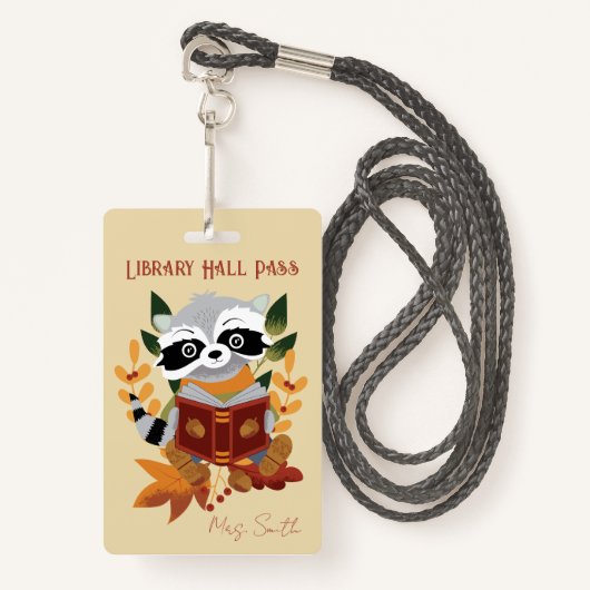 Belle lecture Raccoon Library Hall Pass Badge (Devant avec lanière)