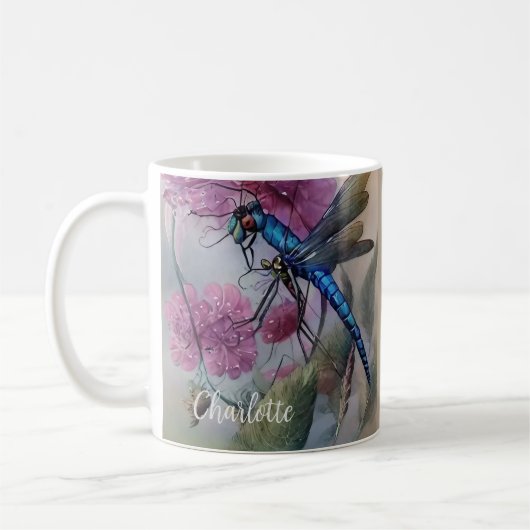 Belle libellule aquarelle, Mug de café (Gauche)