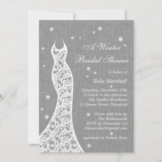 Belle Linge Lin Hiver Nuptiale Douche Invitation (Devant)