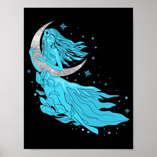 Belle lune étoiles femme art déco illustration p (Devant)