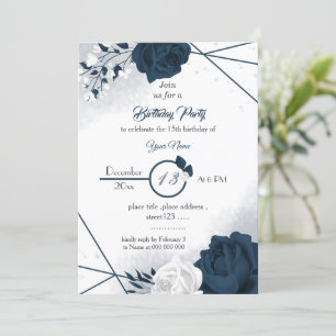 belle marine et fleurs blanches invitation anniver