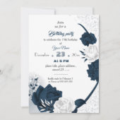 belle marine et fleurs blanches invitation anniver (Devant)