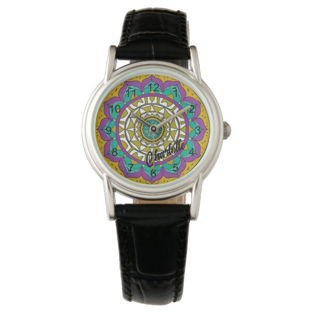 Belle Montre Mandala violette et verte (devant)