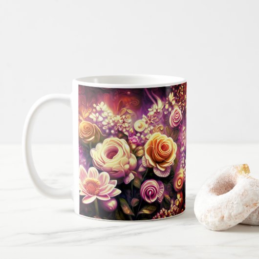 Belle Motif de café Fleur Acrylique Mug (Avec donut)