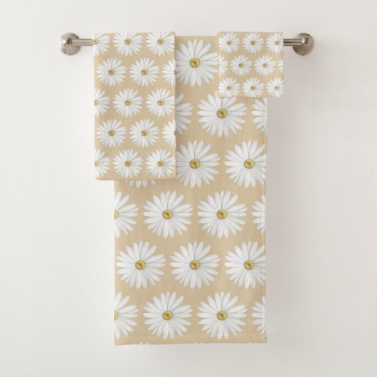 Belle Motif de Fleur marguerite sur Sable Beige (En situation)