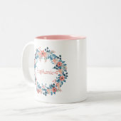 Belle Mug de café rose et bleu fleuri (Devant gauche)