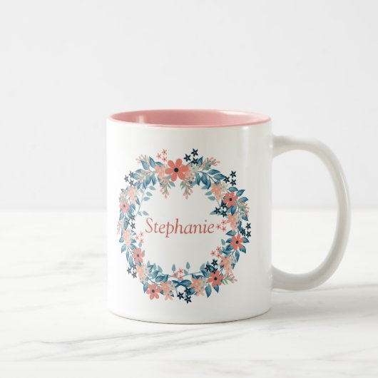 Belle Mug de café rose et bleu fleuri (Droit)