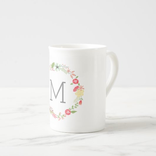 Belle Mug de Chine Monogramme Floral (Devant droit)