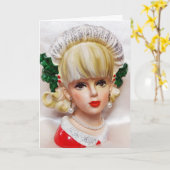 Belle Noël Fille Tête Vase Holly et Carte fourrure (Fleur jaune)