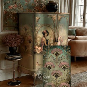 Belle Noir Roze Turquoise Art Deco Damast Bloemmot Tissuepapier