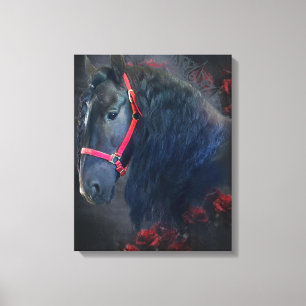 Belle Noire Cheval Friésien - Toile Enveloppée