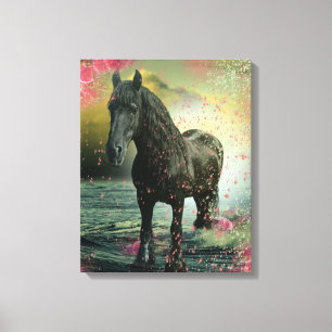 Belle Noire Cheval Friésien - Toile Enveloppée