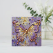 Belle Papillon Violet et Fleurs Carte Blanche (Debout devant)