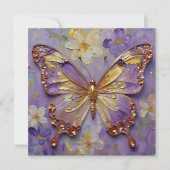 Belle Papillon Violet et Fleurs Carte Blanche (Devant)