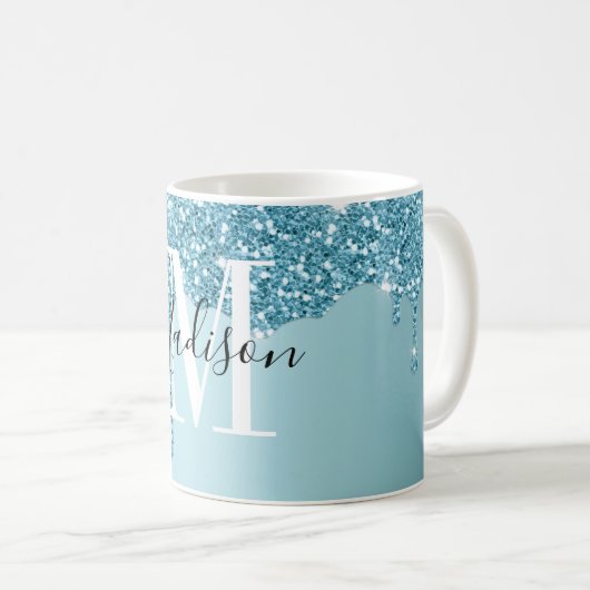 Belle parties scintillant bleue monogramme tasse d (Devant droit)