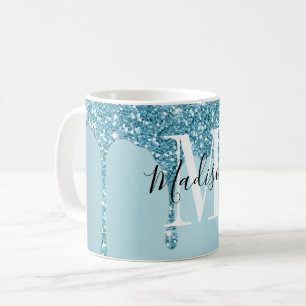 Belle parties scintillant bleue monogramme tasse d