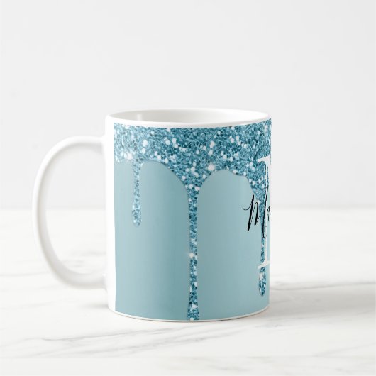 Belle parties scintillant bleue monogramme tasse d (Gauche)