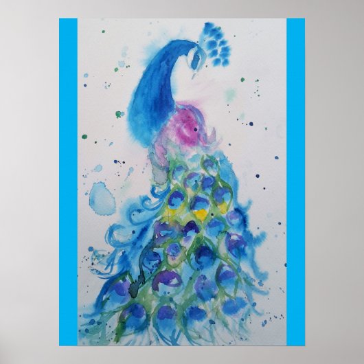 Belle Peacock Aquarelle Peinture Art Poster (Devant)