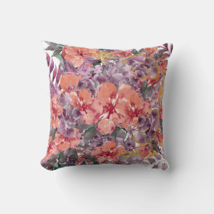 Belle Pêche et oreiller floral pourpre