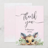 Belle Petite Cerf Rose Carte de remerciements neig (Devant / Derrière)