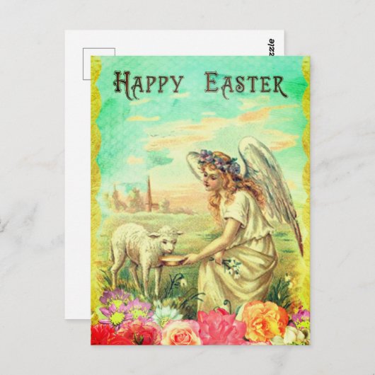 Belle photo ancienne de la carte de Pâques (Devant / Derrière)