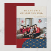 Belle photo moderne Rouge Carte de Nouvel An Chino (Devant / Derrière)