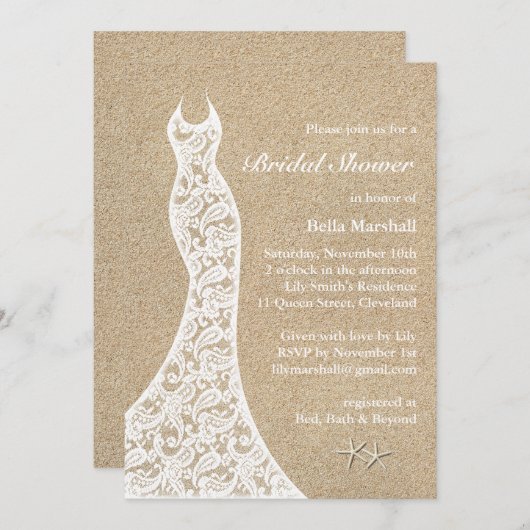 Belle Plage Bridal Shower Invitation Blanc (Devant / Derrière)