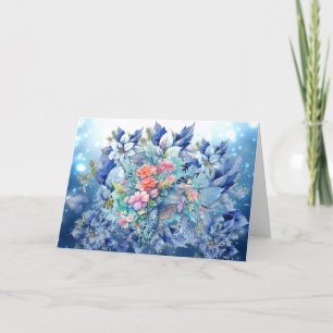 Belle Poinsettias Bleues & Carte de note de tortue