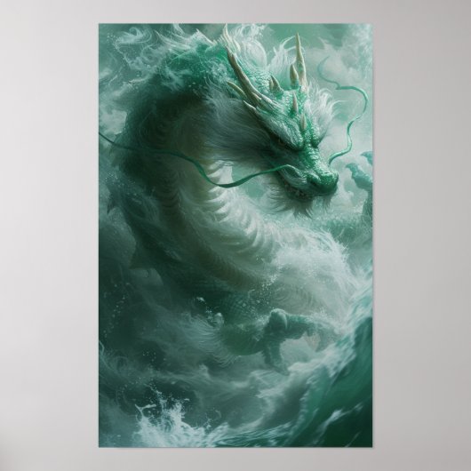 Belle Poster de natation de Dragon Vert et Blanc (Devant)
