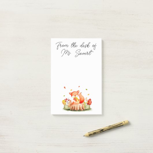 Belle Renard d'automne Post-it Notes (Sur un bureau)