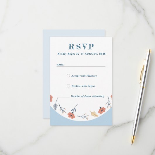 Belle Retro Bébé Bleu Mariage Cartes RSVP (Devant/Arrière en situation)