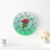 Belle Rose bordeaux Sage Green Round Horloge (Maison)