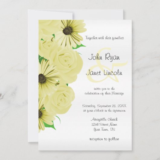 Belle Rose Jaune & Fête de mariage Invitations (Devant)