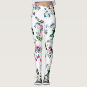 Belle Rose Rose et Bleu Fleur Leggings Floraux (Devant)