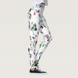 Belle Rose Rose et Bleu Fleur Leggings Floraux