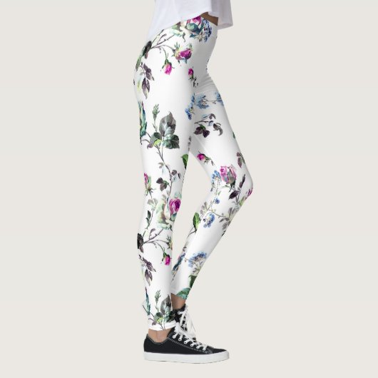 Belle Rose Rose et Bleu Fleur Leggings Floraux (Droite)