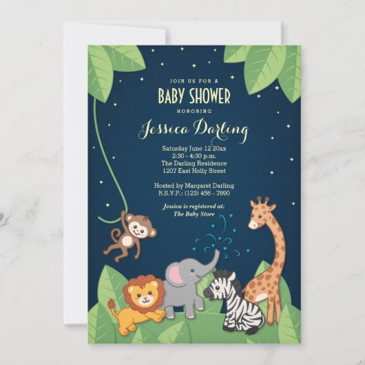 Belle Safari Animaux Bébé Douche Invitations (Devant)