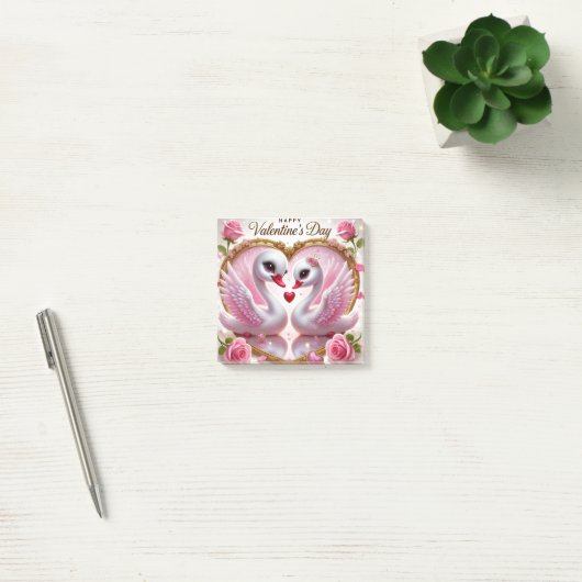 Belle Saint-Valentin Swan Rose Post-It Notes (Bureau)