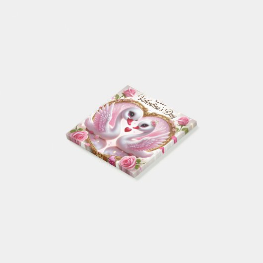 Belle Saint-Valentin Swan Rose Post-It Notes (Incliné)