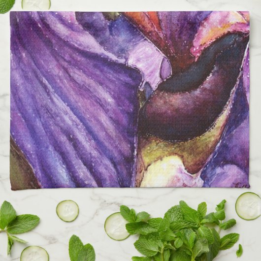 Belle Serviette De Cuisine Peinture Iris Violet (Plié)