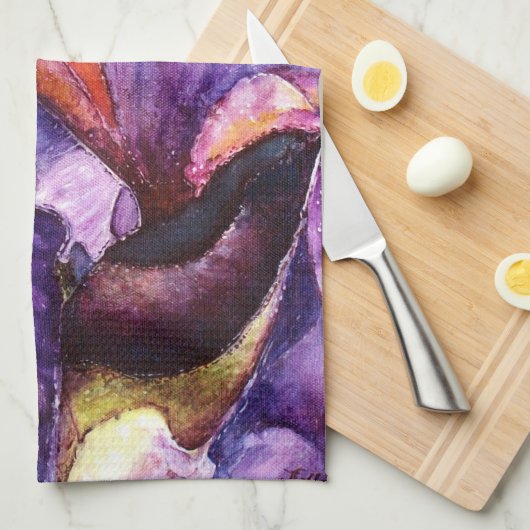 Belle Serviette De Cuisine Peinture Iris Violet (Quart Plié)