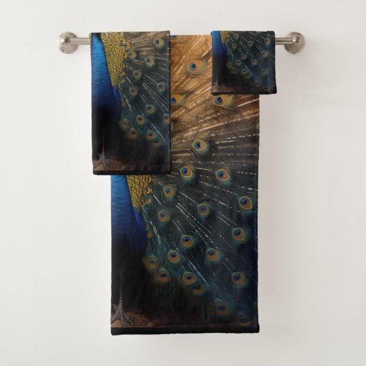 Belle serviette de paon bleu or (En situation)