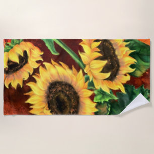 Belle serviette de plage de trois tournesols - Pei