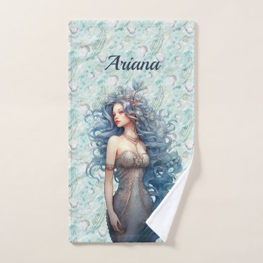 Belle Sirène aux Cheveux Bleus (Serviette à main)