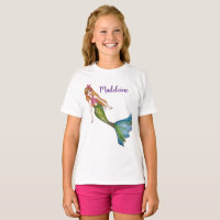 Belle sirène avec T-shirt à cheveux blonds