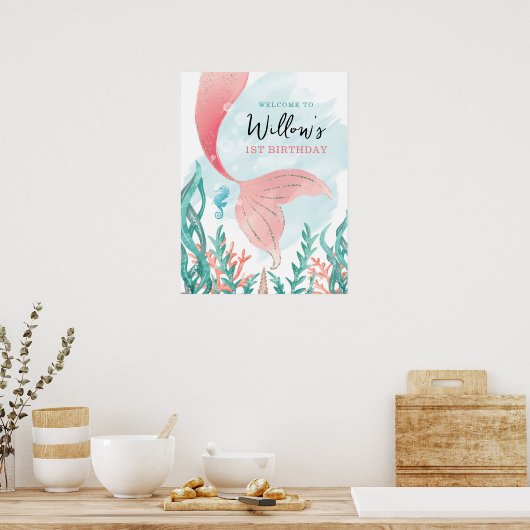 Belle Sirène Fille Anniversaire Affiche (Cuisine)