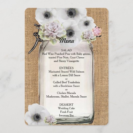 Belle, Succulents & Fleurs sur Burlap Menu (Devant)